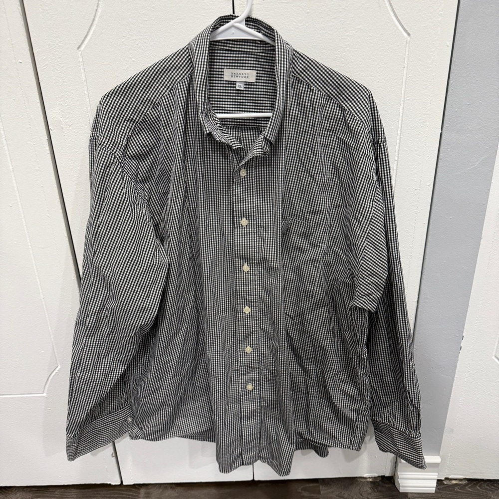 Barneys New York Black and White Checkered Button Down Long Sleeve